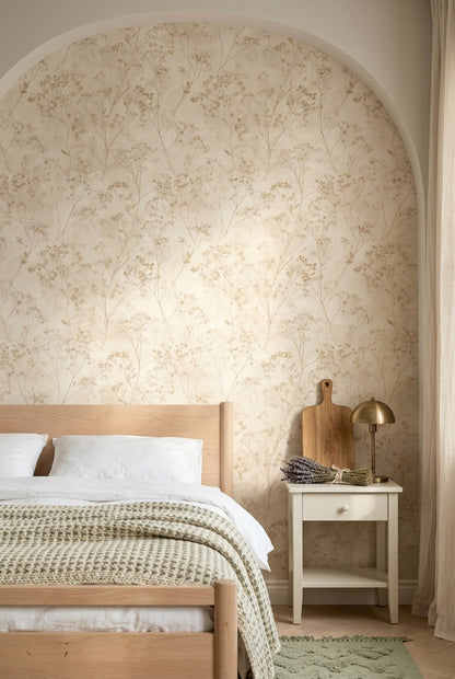 Botanical Wallpaper Floral Branches Beige Monochrome Removable Wall Decor
