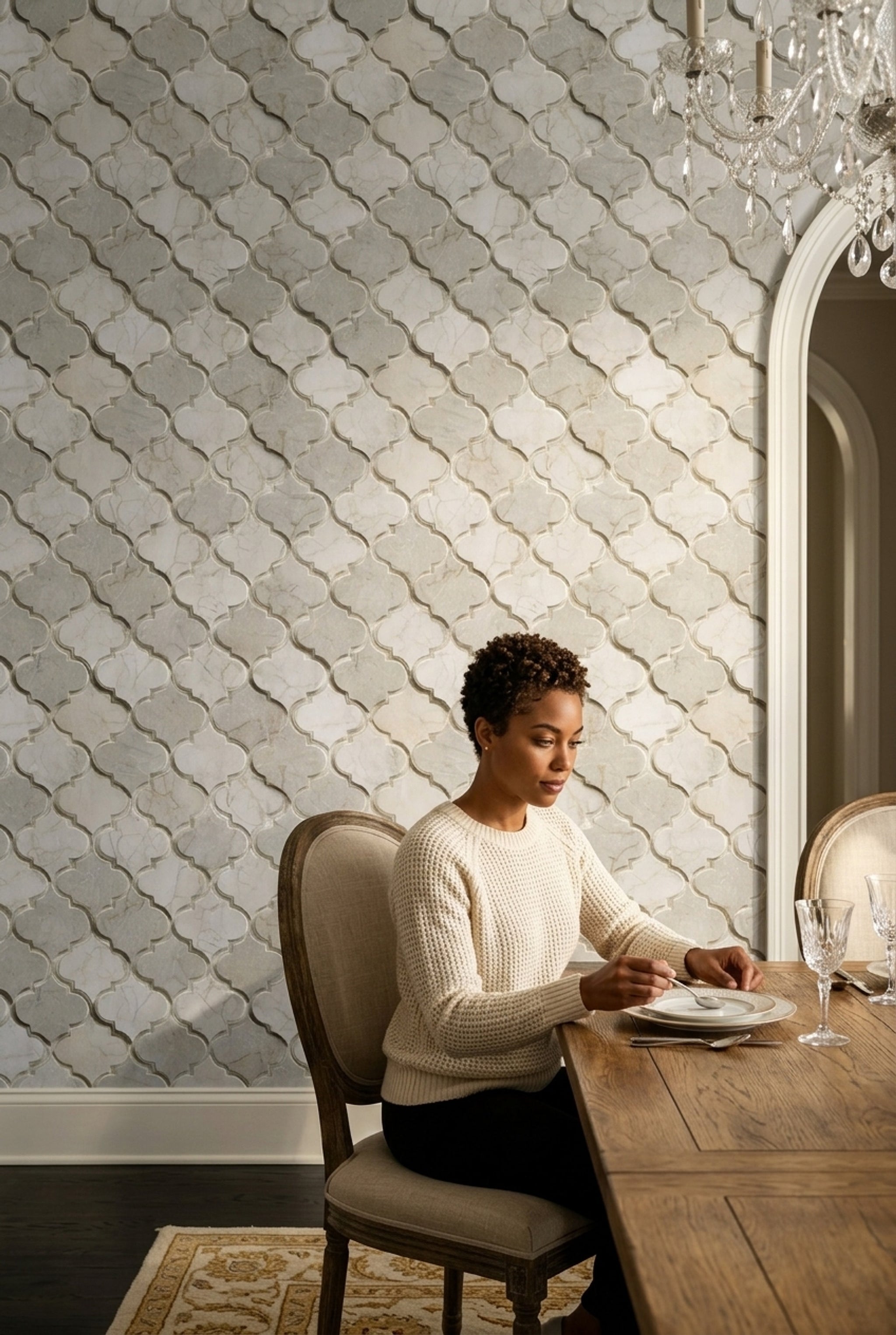 Moroccan Trellis Wallpaper Quatrefoil Marble Texture Removable Wall Decor