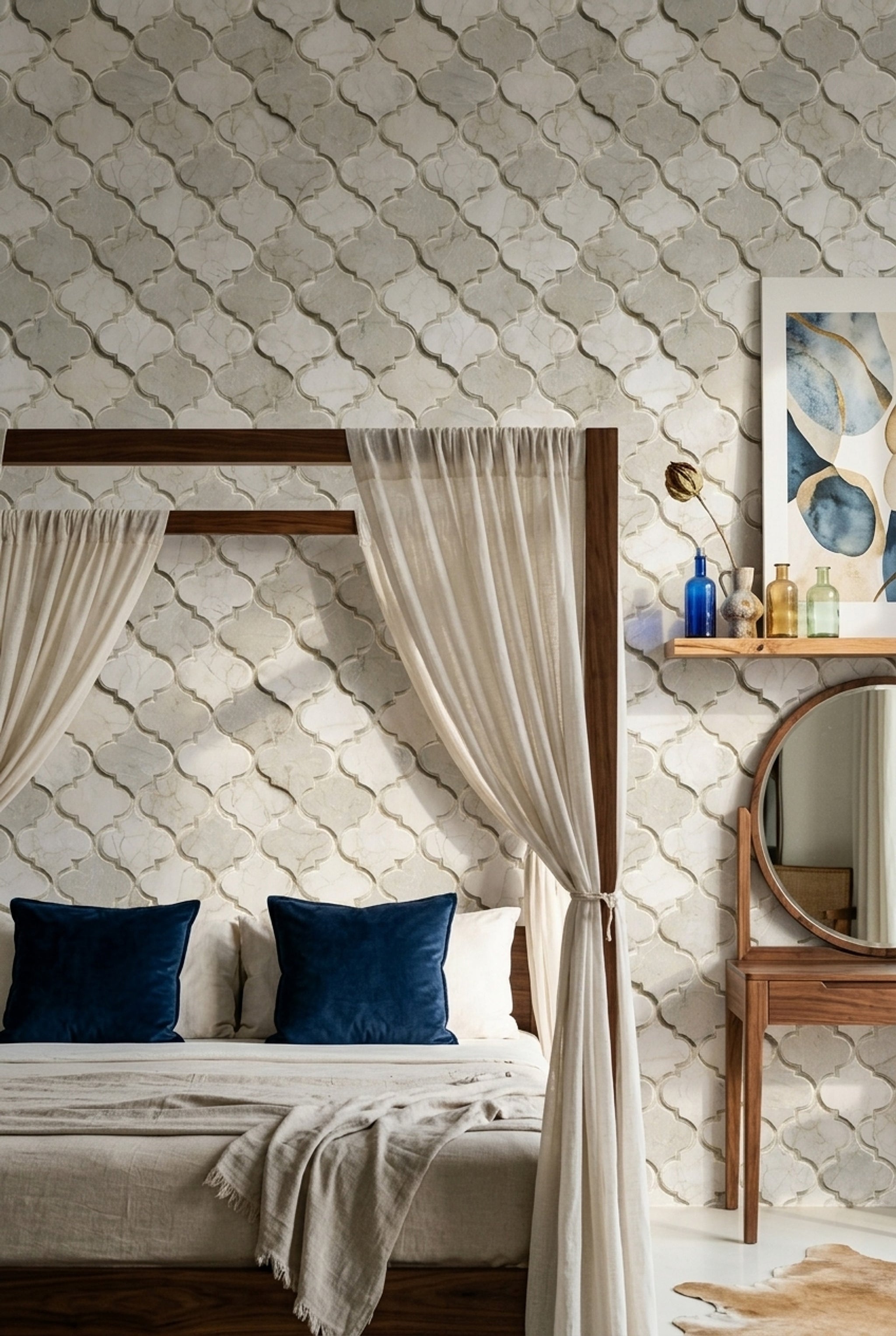 Moroccan Trellis Wallpaper Quatrefoil Marble Texture Removable Wall Decor