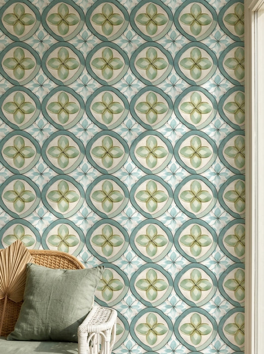 Geometric Floral Wallpaper Tile Pattern Removable Watercolor Wall Double Roll