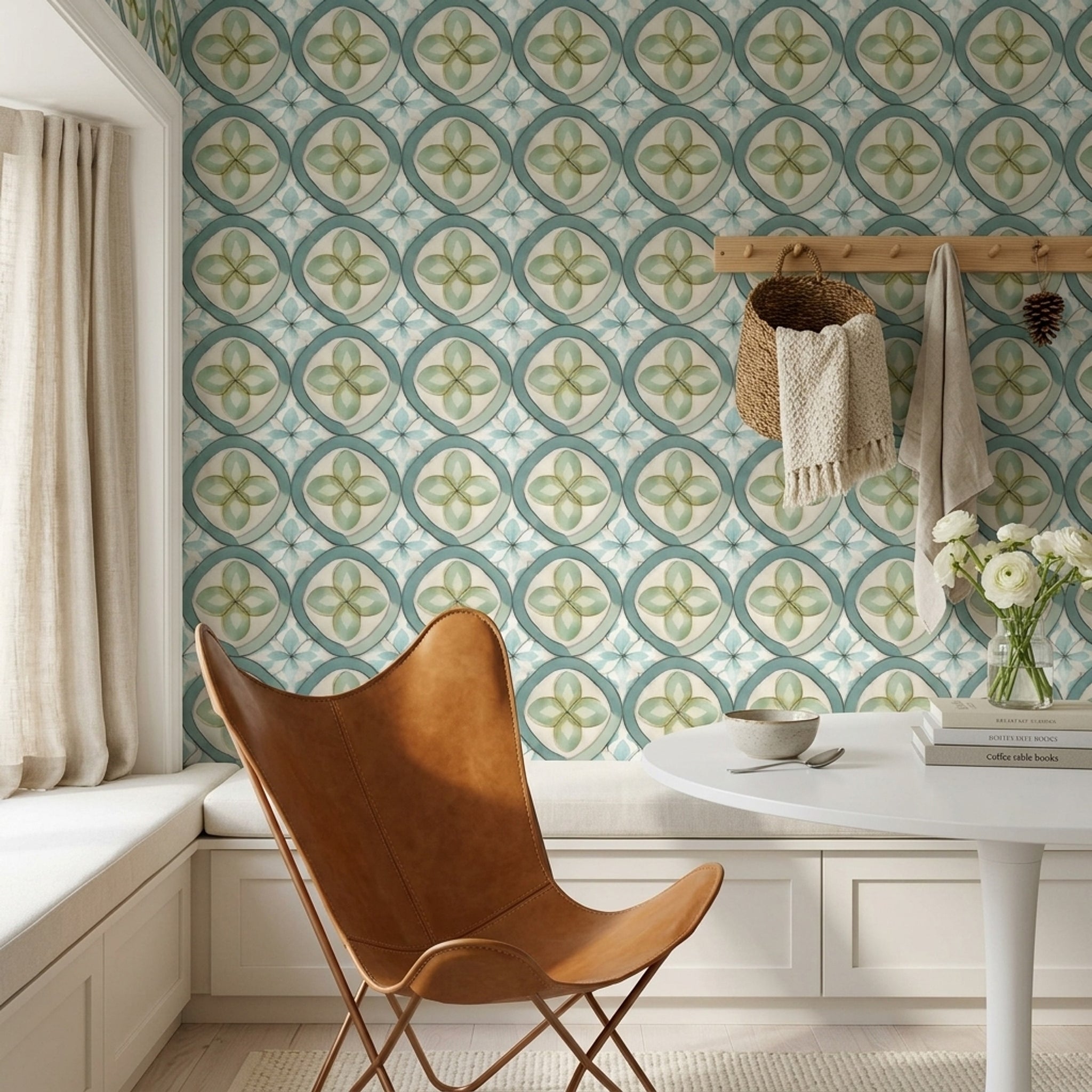 Geometric Floral Wallpaper Tile Pattern Removable Watercolor Wall Double Roll