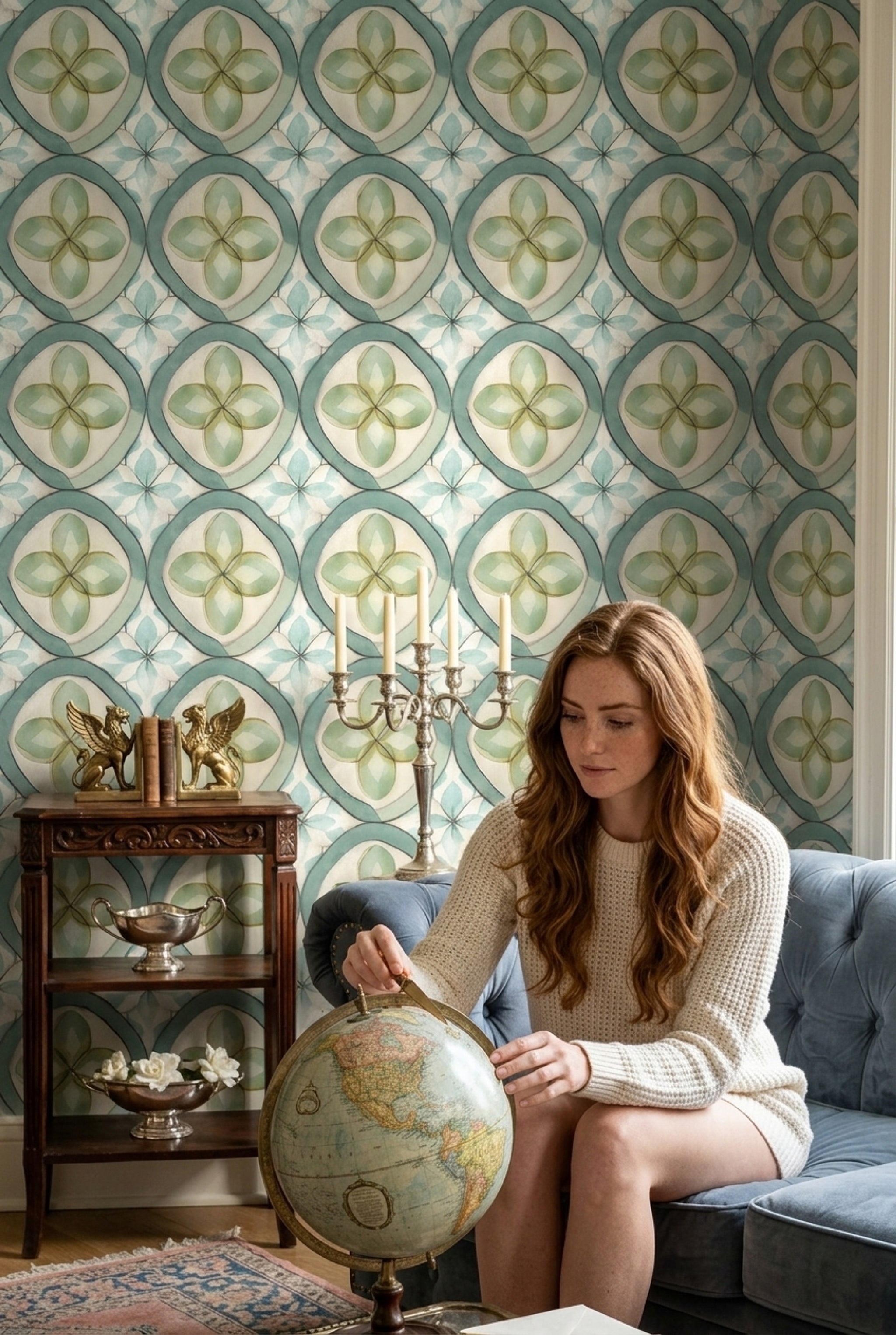 Geometric Floral Wallpaper Tile Pattern Removable Watercolor Wall Double Roll