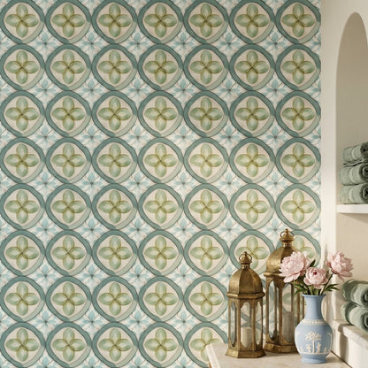 Geometric Floral Wallpaper Tile Pattern Removable Watercolor Wall Double Roll