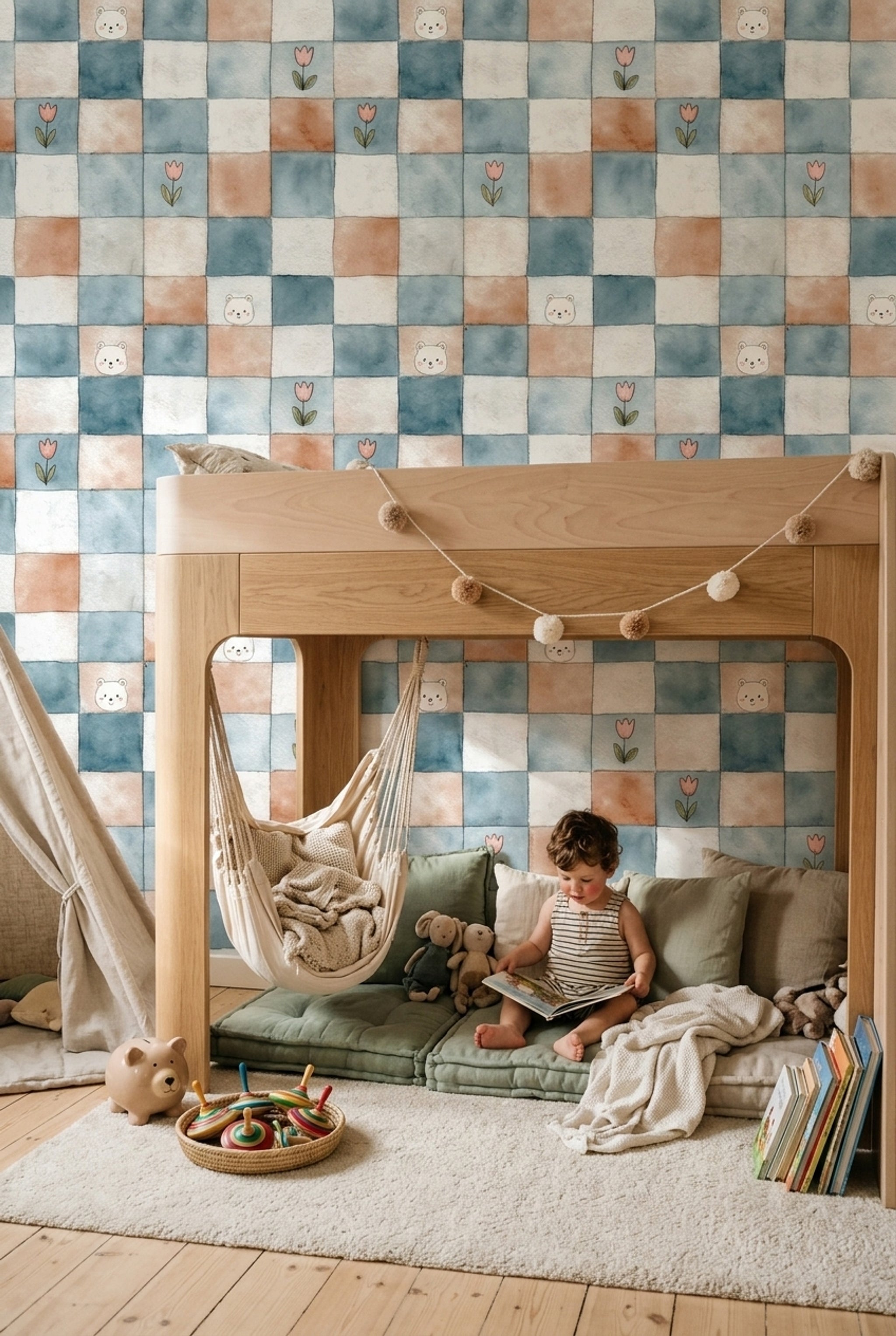 Watercolor Texture Wallpaper Nursery Bear Removable Wall Decor