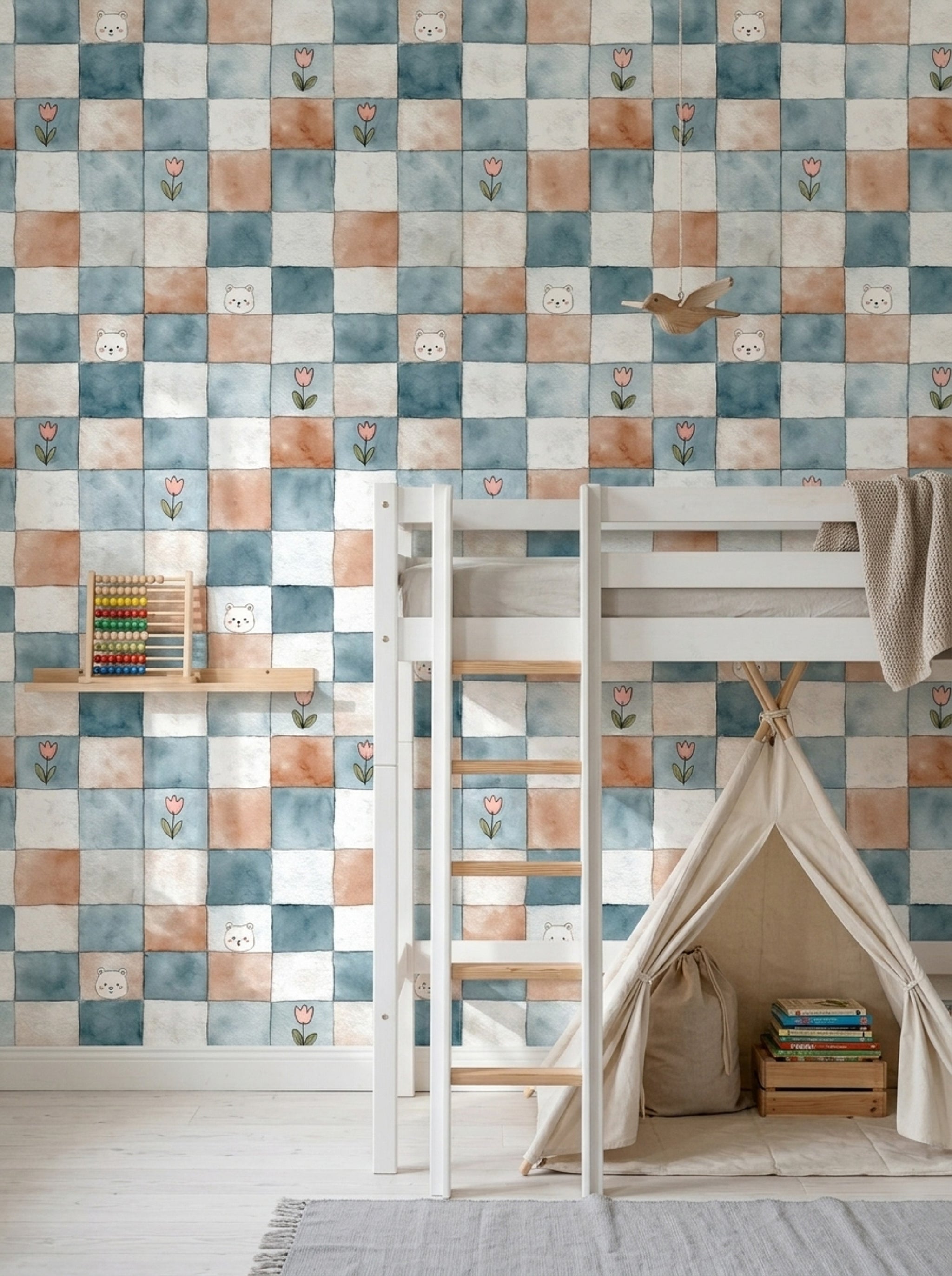 Watercolor Texture Wallpaper Nursery Bear Removable Wall Decor