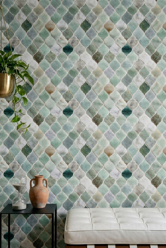 Moroccan Trellis Wallpaper Quatrefoil Tile Marble Decorative Mural