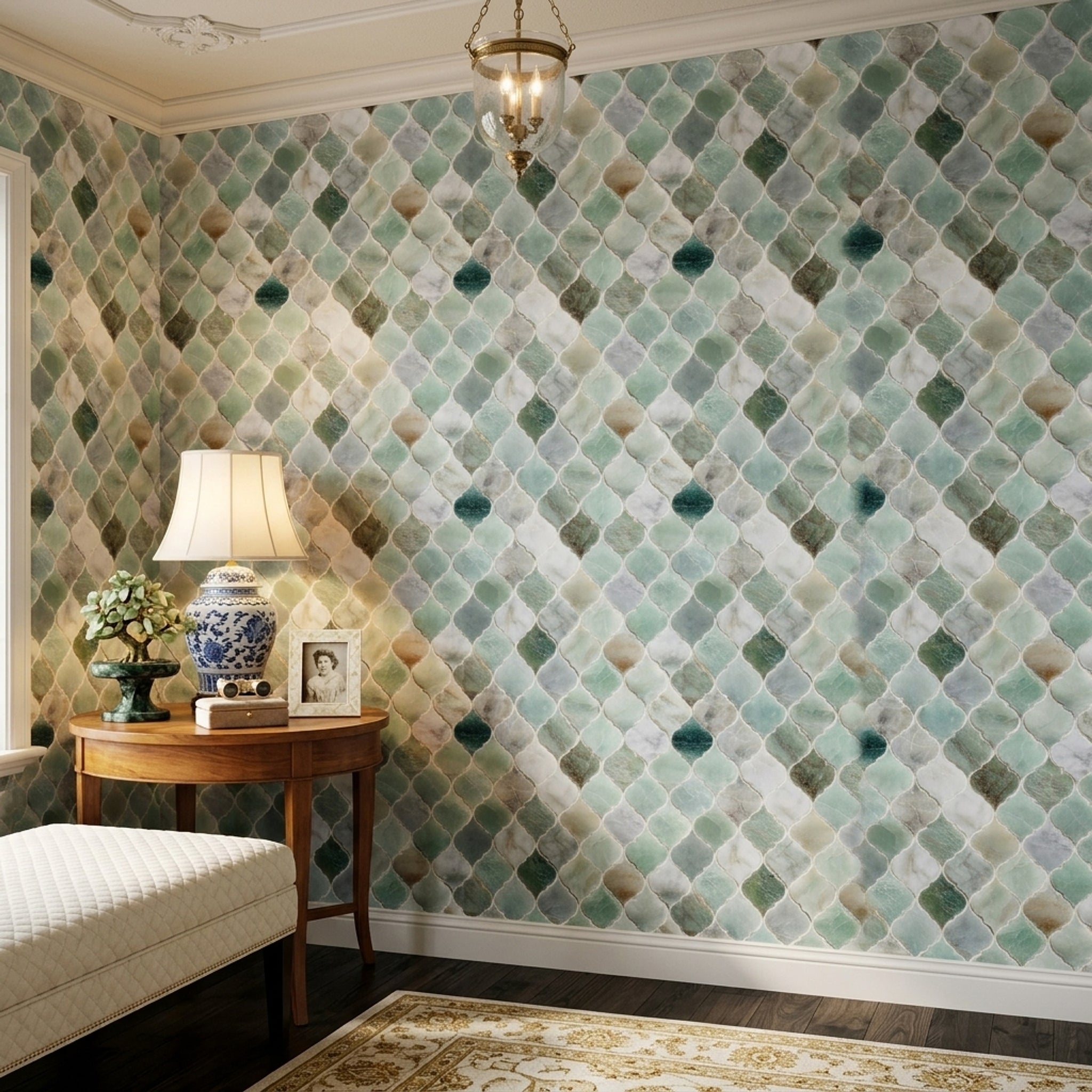 Moroccan Trellis Wallpaper Quatrefoil Tile Marble Decorative Mural