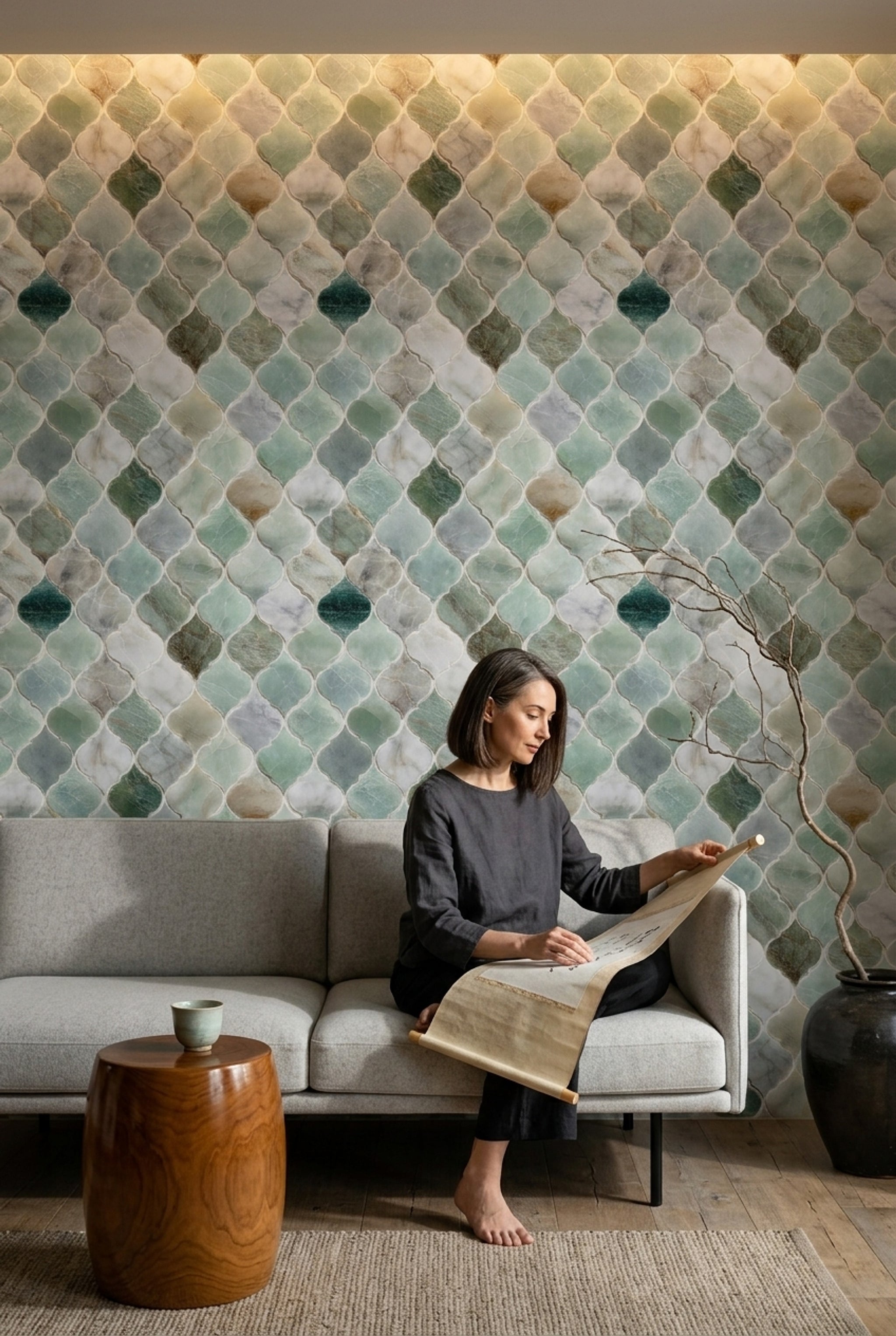 Moroccan Trellis Wallpaper Quatrefoil Tile Marble Decorative Mural