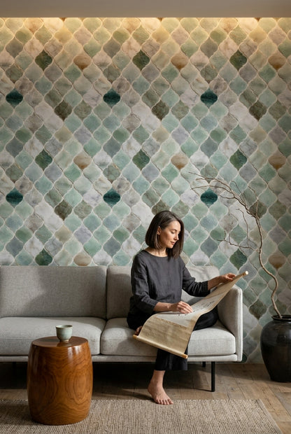 Moroccan Trellis Wallpaper Quatrefoil Tile Marble Decorative Mural