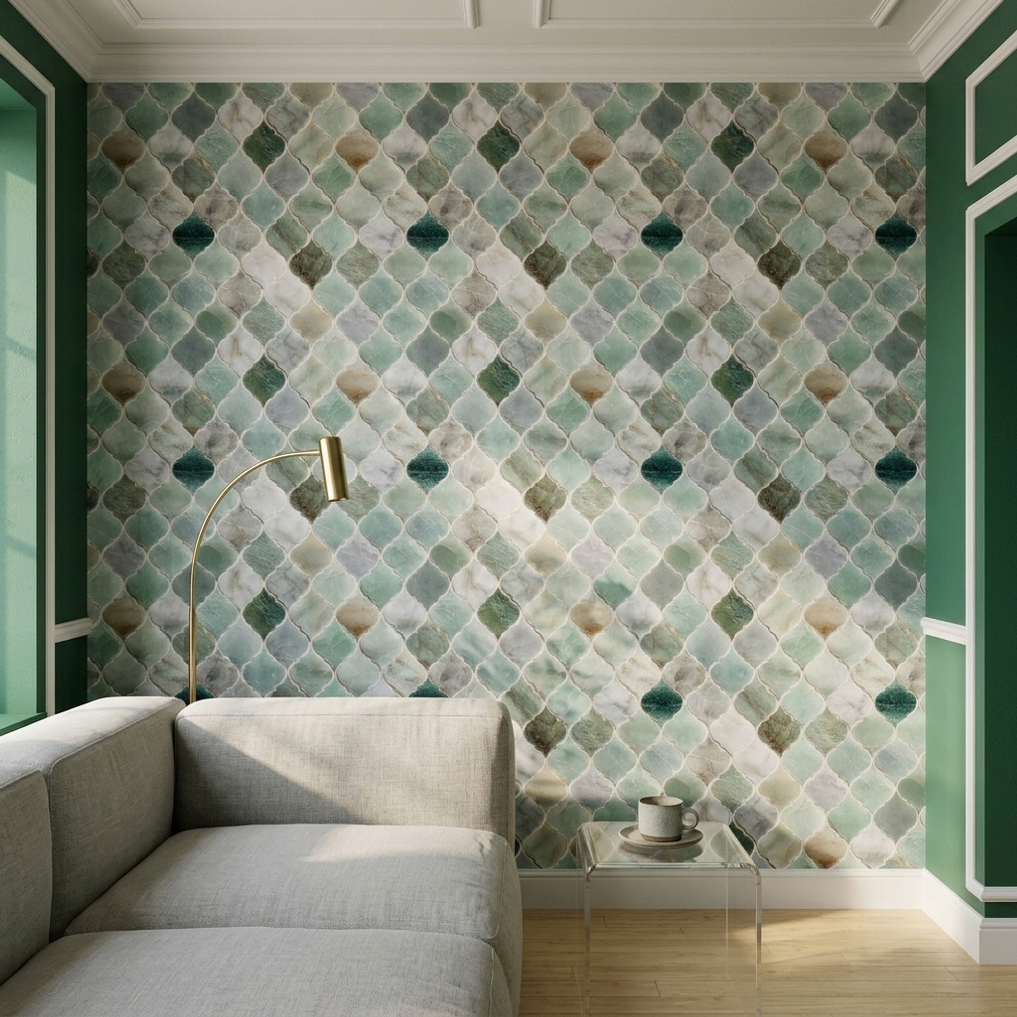Moroccan Trellis Wallpaper Quatrefoil Tile Marble Decorative Mural