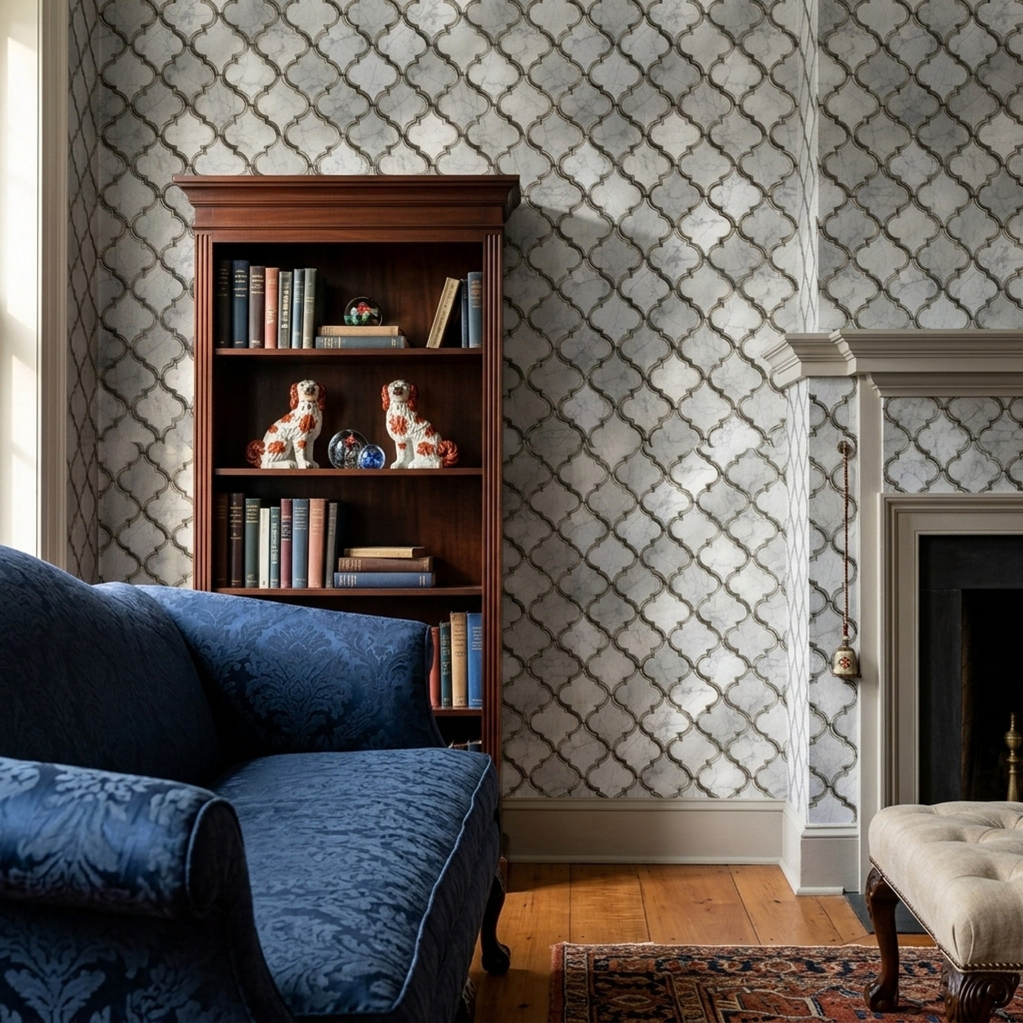 Moroccan Trellis Wallpaper Quatrefoil Marble Texture Removable Wall Decor
