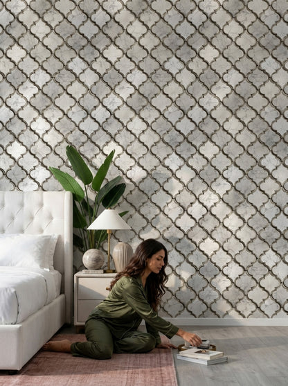 Moroccan Trellis Wallpaper Quatrefoil Marble Texture Removable Wall Decor