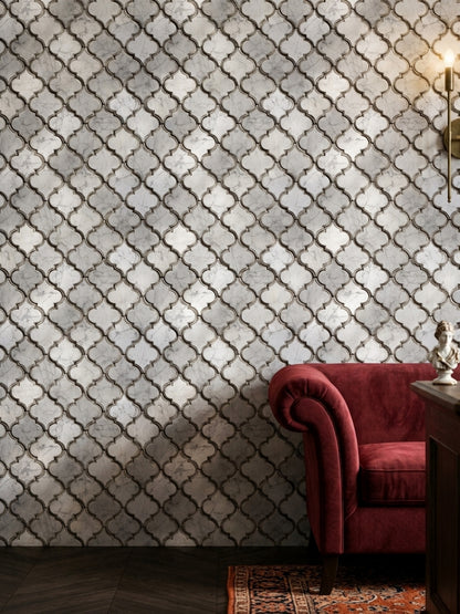 Moroccan Trellis Wallpaper Quatrefoil Marble Texture Removable Wall Decor