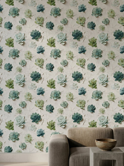 Succulent Wallpaper Botanical Impasto Texture Decorative Mural