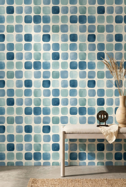 Watercolor Texture Wallpaper Painted Grid Abstract Removable Wall Decor