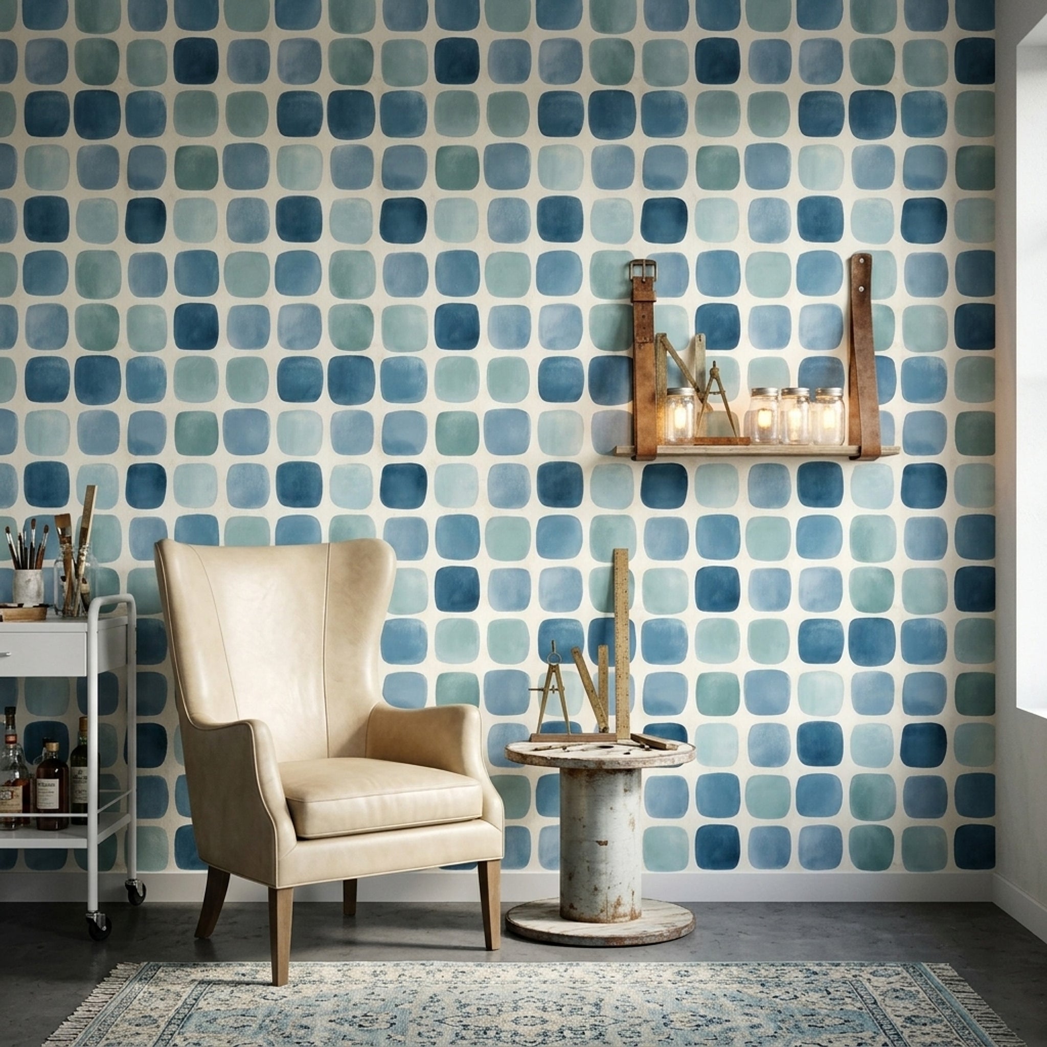 Watercolor Texture Wallpaper Painted Grid Abstract Removable Wall Decor