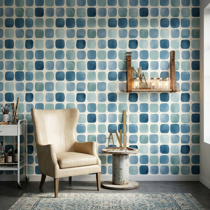 Watercolor Texture Wallpaper Painted Grid Abstract Removable Wall Decor