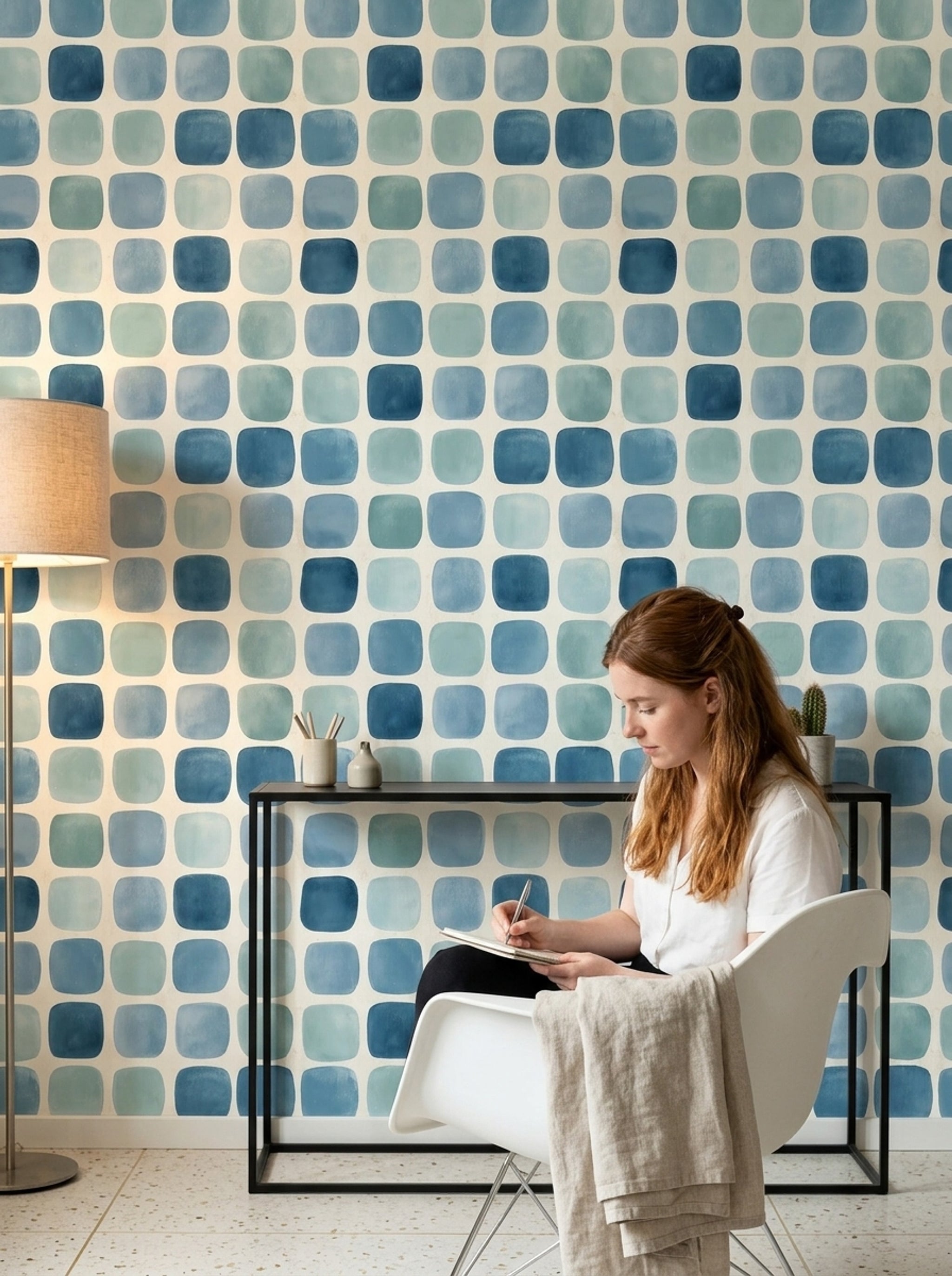 Watercolor Texture Wallpaper Painted Grid Abstract Removable Wall Decor