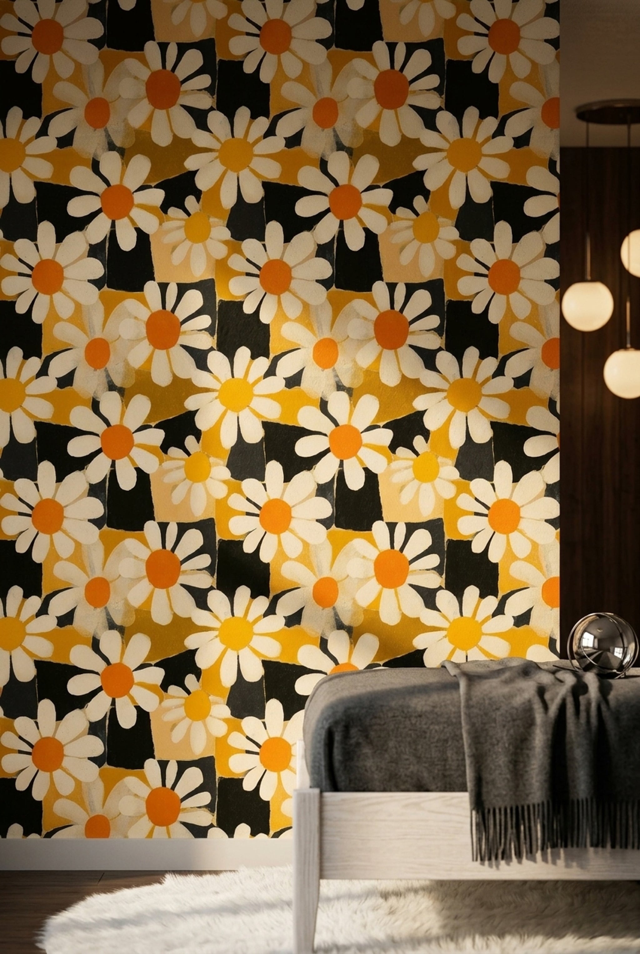 Daisy Wallpaper Floral Abstract Blocks Removable Wall Decor