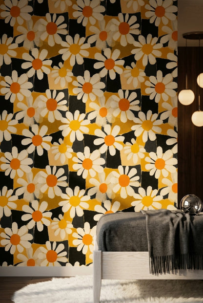 Daisy Wallpaper Floral Abstract Blocks Removable Wall Decor