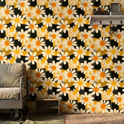 Daisy Wallpaper Floral Abstract Blocks Removable Wall Decor