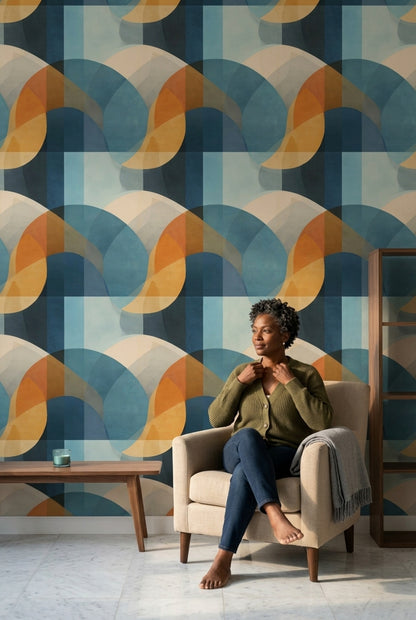 Mid Century Modern Wallpaper Geometric Removable Abstract Wall Double Roll