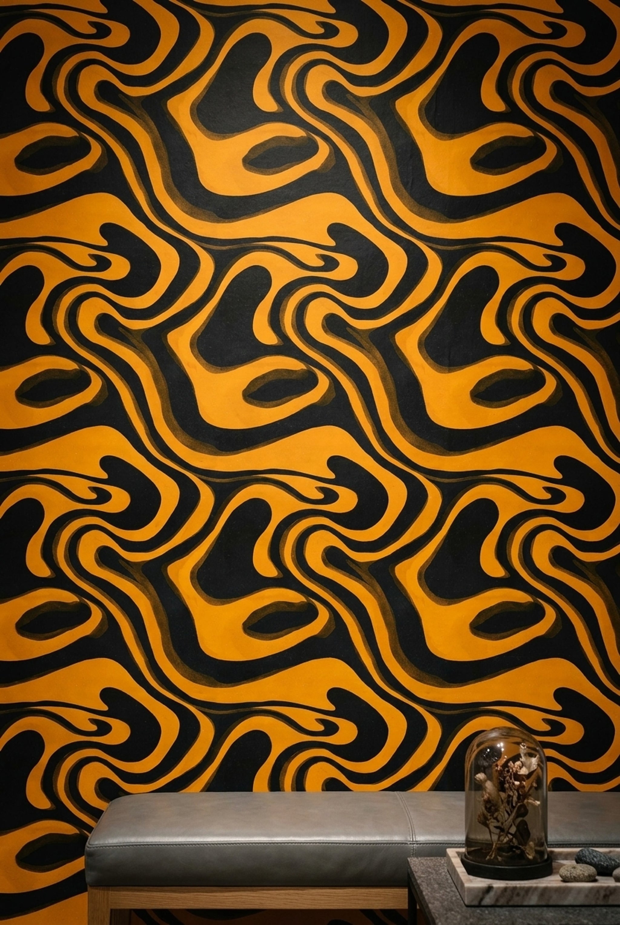Abstract Swirl Wallpaper Wavy Lines Bold Contrast Decorative Mural