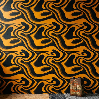 Abstract Swirl Wallpaper Wavy Lines Bold Contrast Decorative Mural
