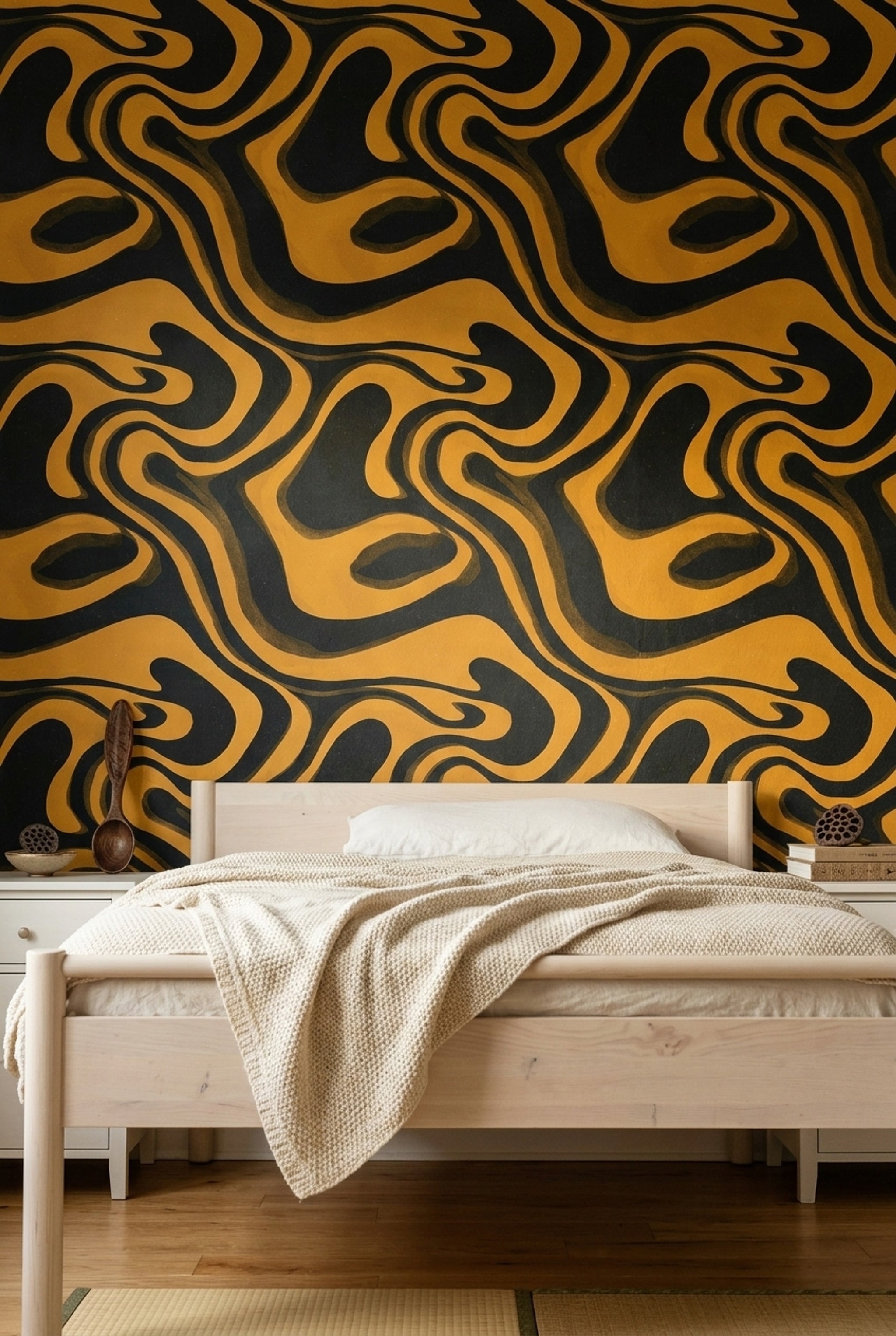 Abstract Swirl Wallpaper Wavy Lines Bold Contrast Decorative Mural