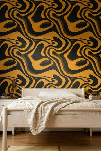 Abstract Swirl Wallpaper Wavy Lines Bold Contrast Decorative Mural