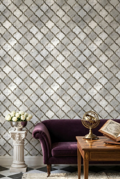 Moroccan Trellis Wallpaper Quatrefoil Marble Texture Removable Wall Decor