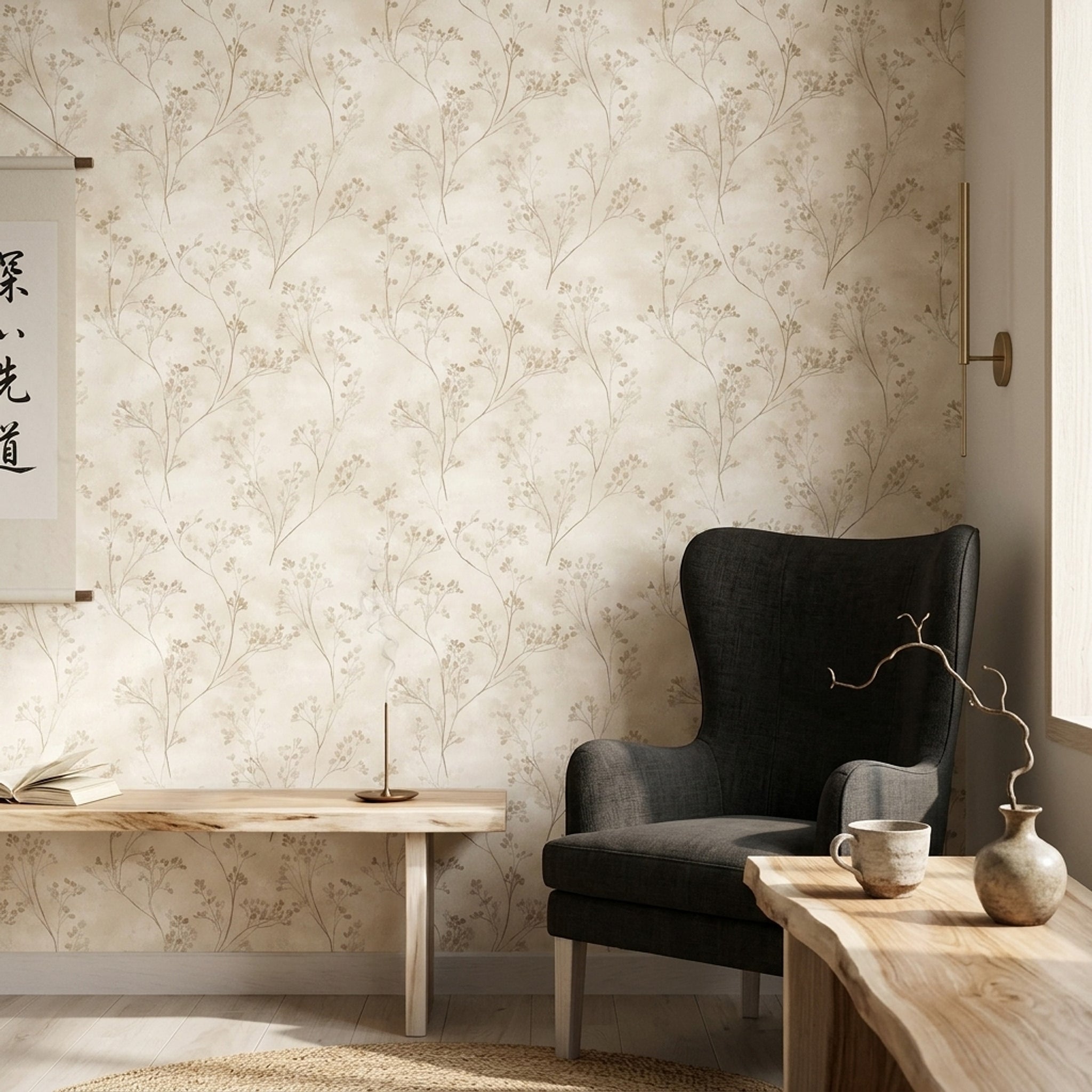 White Background Wallpaper Japandi Japandi Decorative Mural