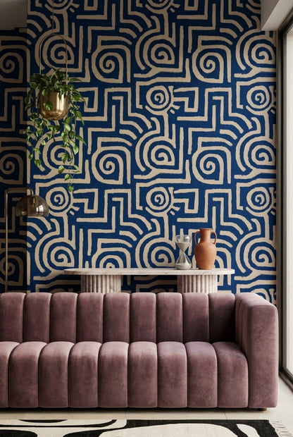Abstract Geometric Wallpaper Maze Pattern Textured Canvas Look Removable Wall Decor