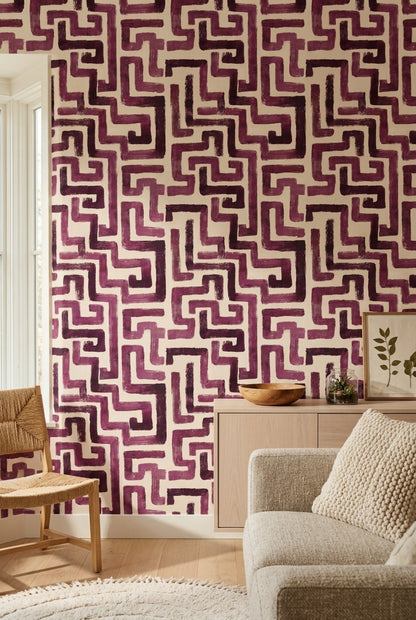 Abstract Geometric Wallpaper Maze Pattern Removable Greek Key Inspired Wall Double Roll