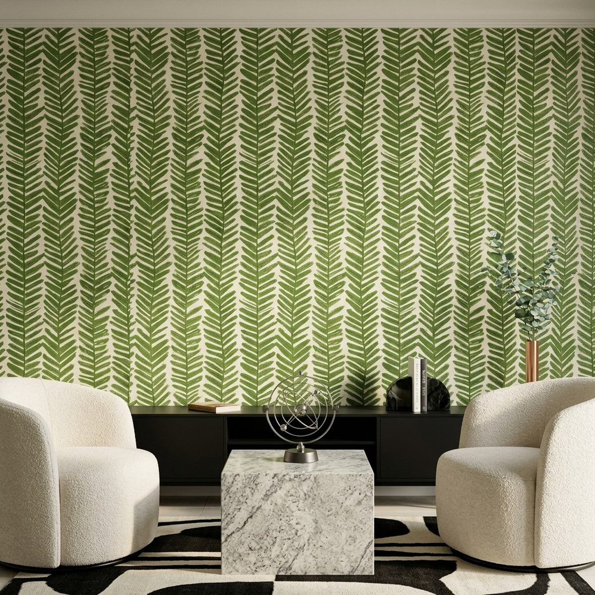 Fern Fronds Wallpaper Tropical Leaf Hand Painted Decorative Mural