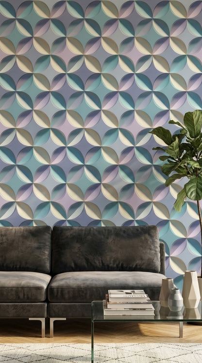 Abstract Geometric Wallpaper 3D Relief Removable Petal Shapes Wall Double Roll