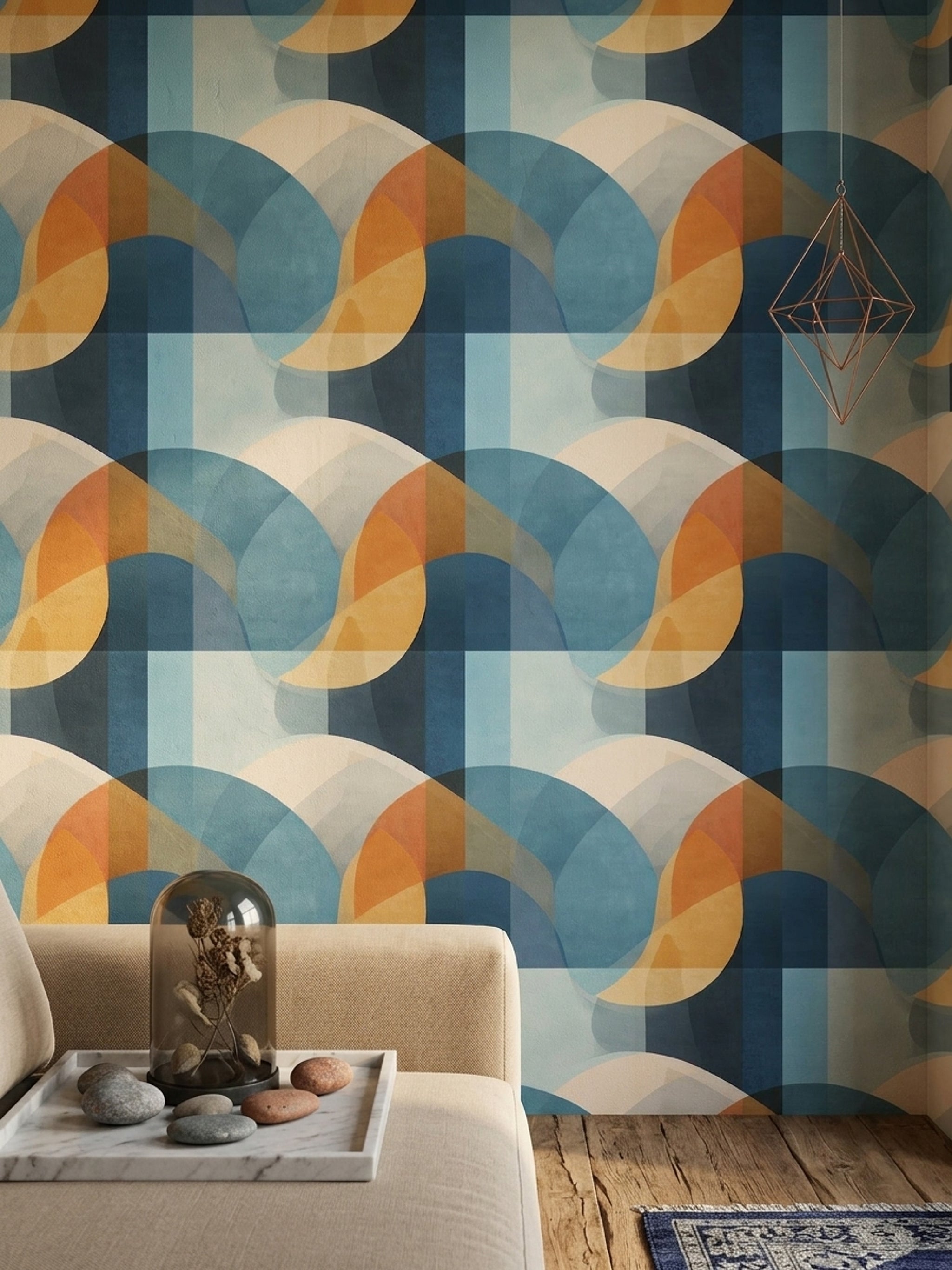 Mid Century Modern Wallpaper Geometric Removable Abstract Wall Double Roll