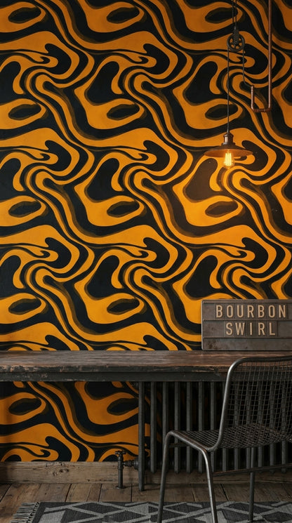 Abstract Swirl Wallpaper Wavy Lines Bold Contrast Decorative Mural