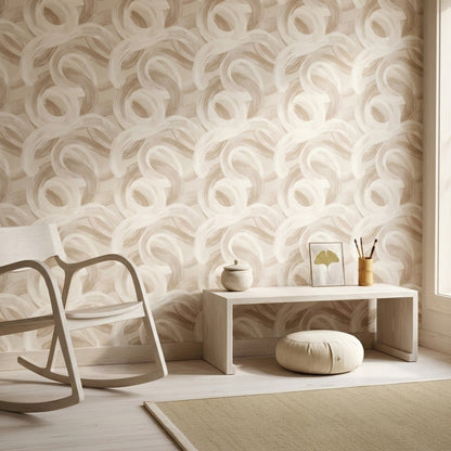 Abstract Wallpaper Neutral Beige Removable Brushstroke Texture Wall Double Roll