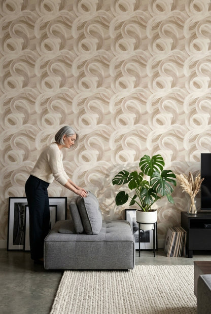 Abstract Wallpaper Neutral Beige Removable Brushstroke Texture Wall Double Roll