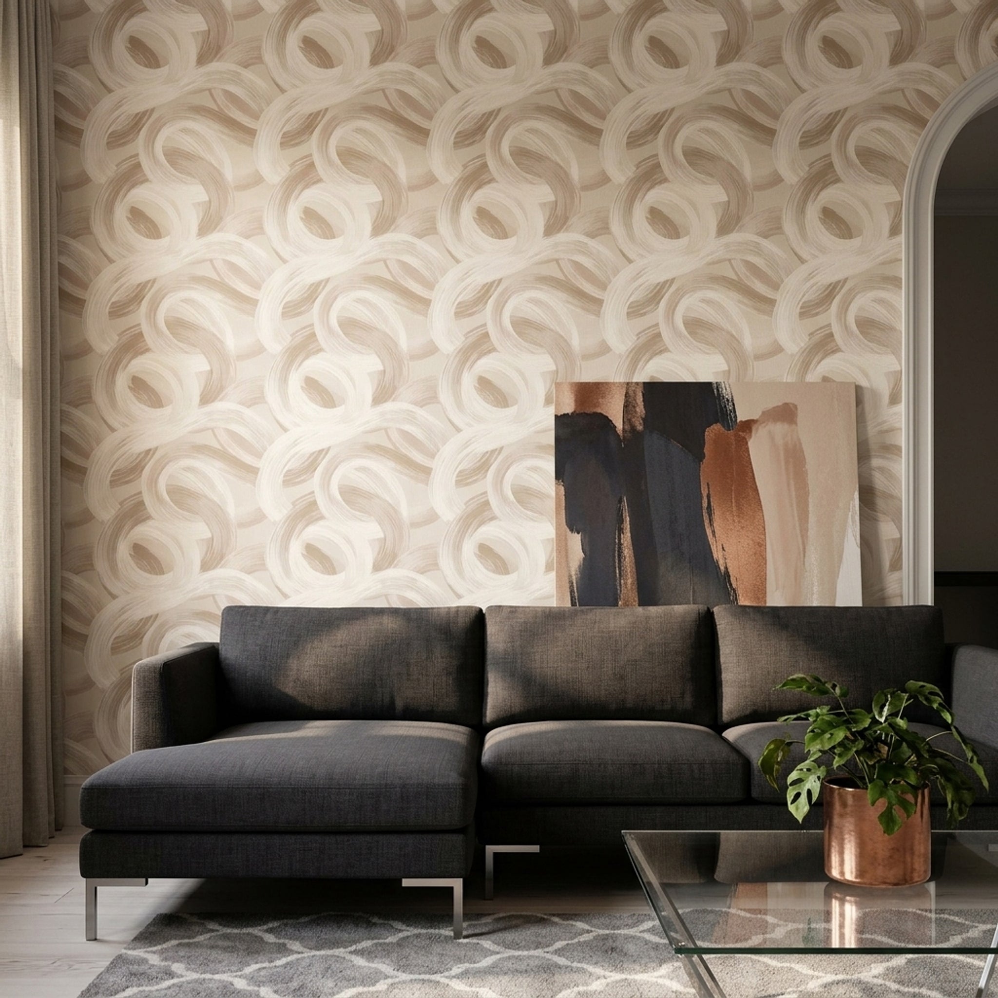 Abstract Wallpaper Neutral Beige Removable Brushstroke Texture Wall Double Roll