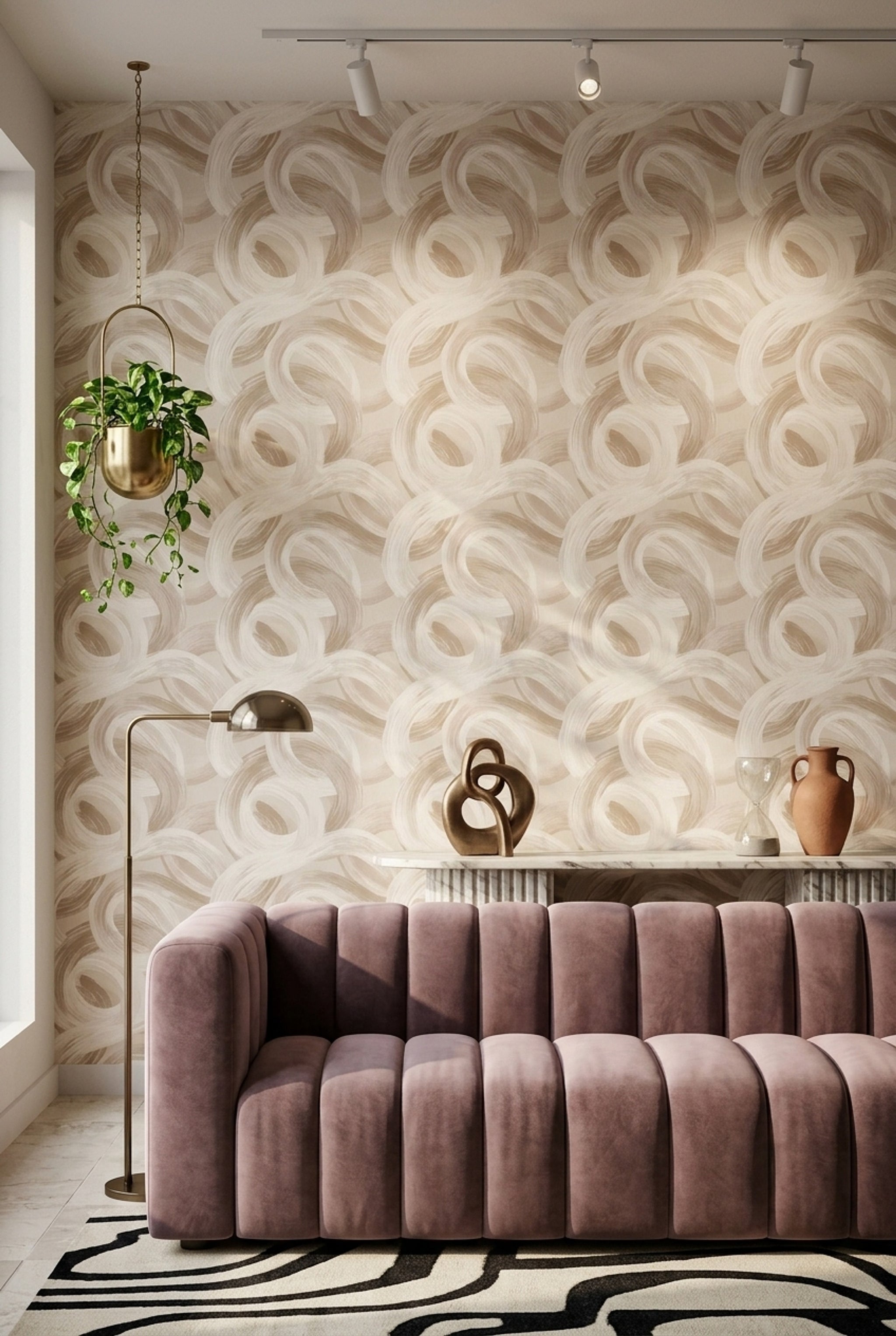 Abstract Wallpaper Neutral Beige Removable Brushstroke Texture Wall Double Roll