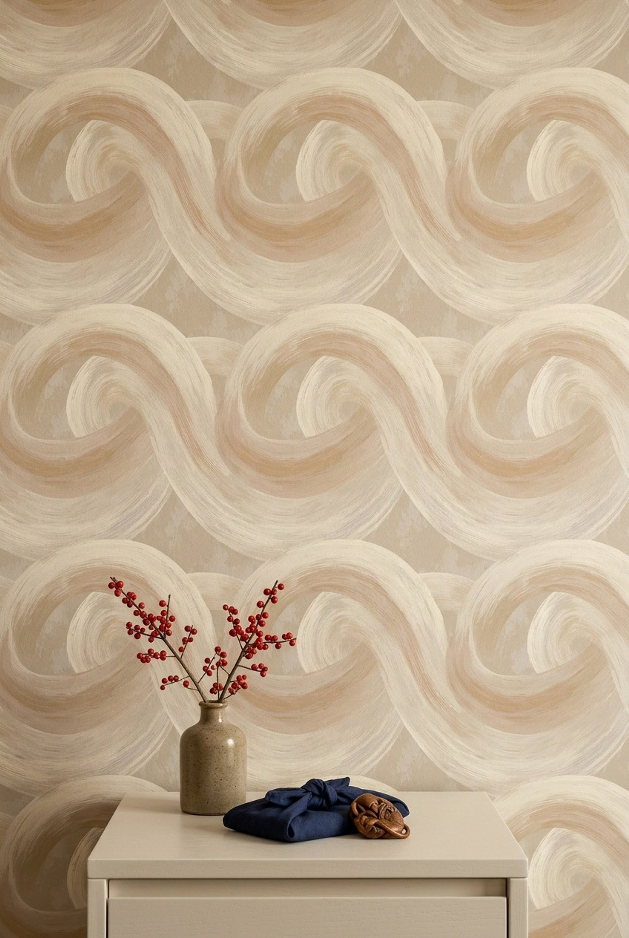 Abstract Wallpaper Painted Brushstrokes Overlapping Arcs Removable Wall Decor