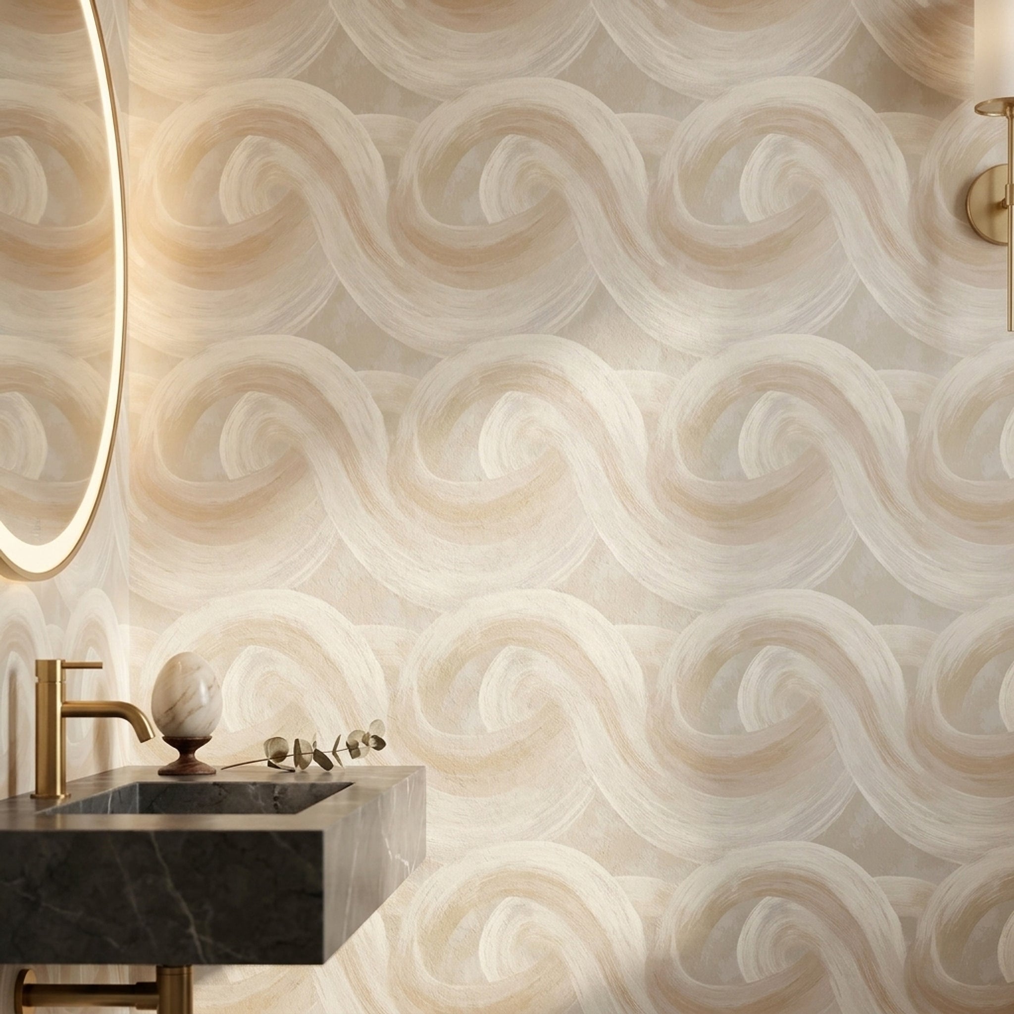 Abstract Wallpaper Painted Brushstrokes Overlapping Arcs Removable Wall Decor