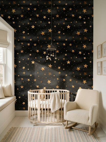 Night Sky Wallpaper Gold Stars Celestial Decorative Mural