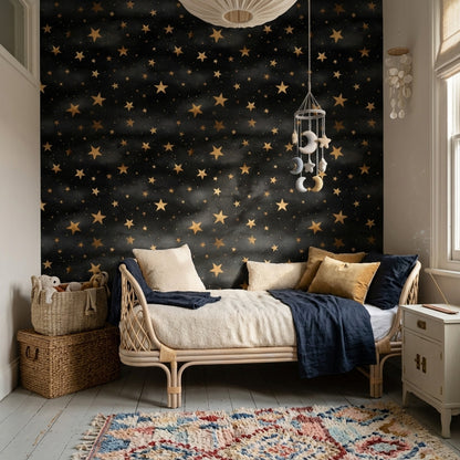 Night Sky Wallpaper Gold Stars Celestial Decorative Mural