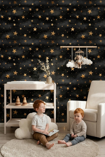 Night Sky Wallpaper Gold Stars Celestial Decorative Mural