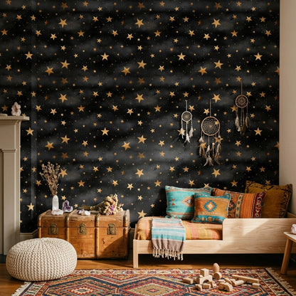 Night Sky Wallpaper Gold Stars Celestial Decorative Mural