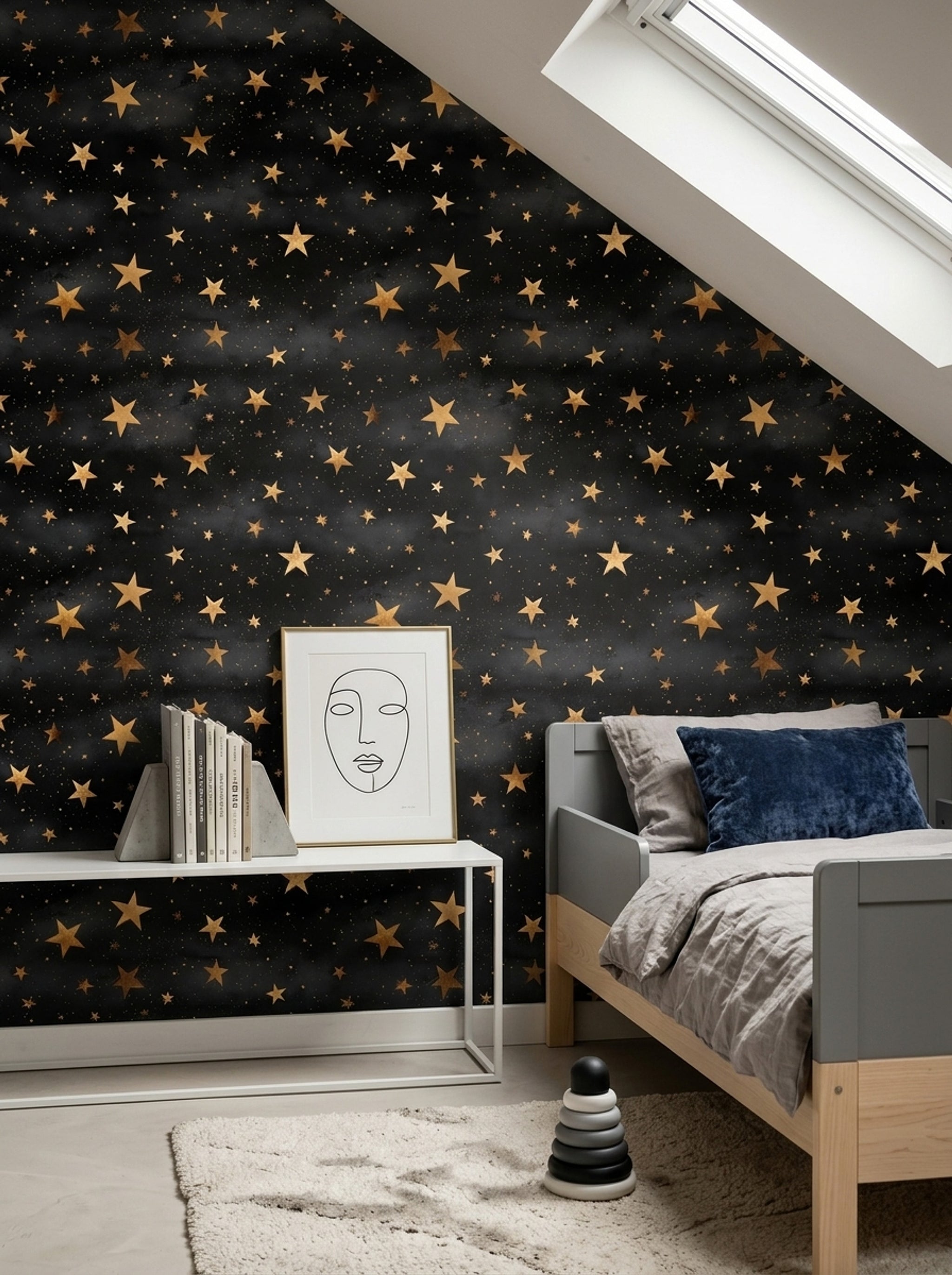 Night Sky Wallpaper Gold Stars Celestial Decorative Mural
