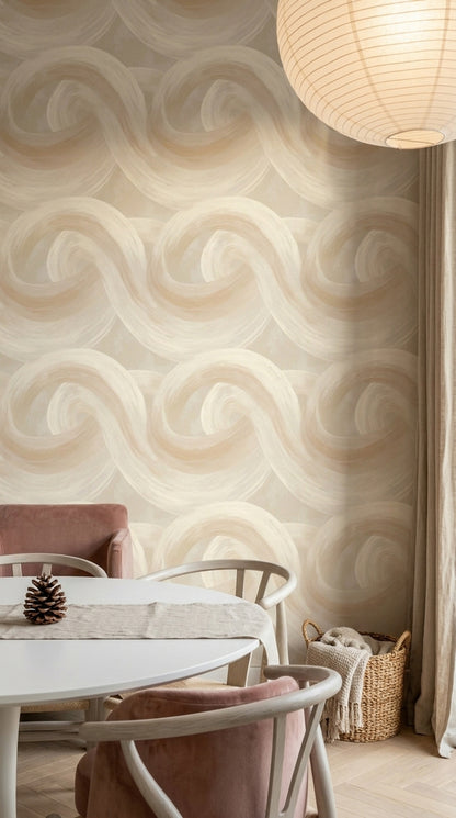 Abstract Wallpaper Painted Brushstrokes Overlapping Arcs Removable Wall Decor
